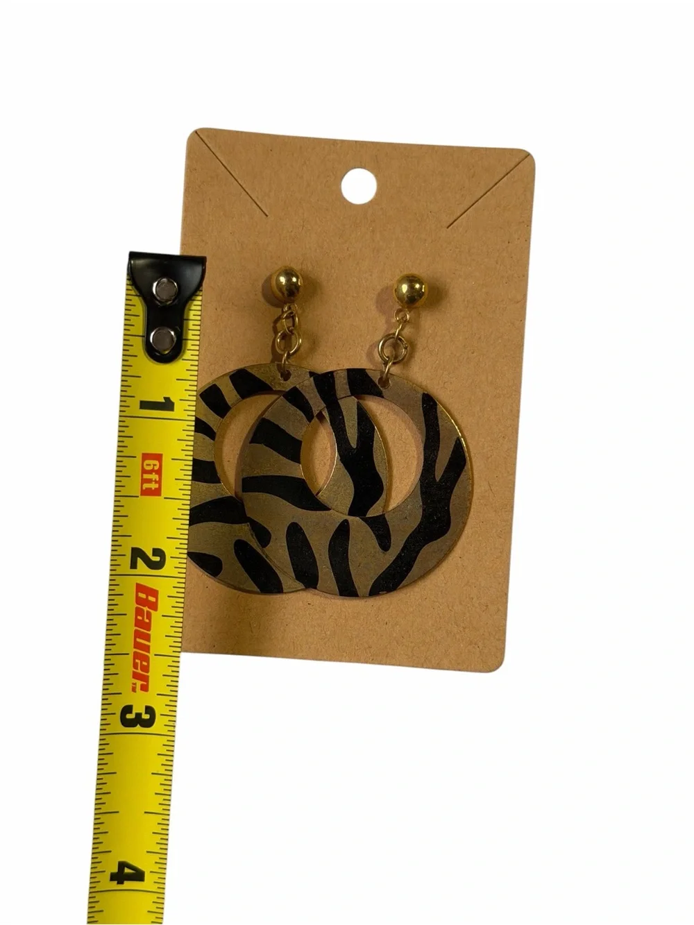 Gold and Black Zebra Hoop Drop Earrings